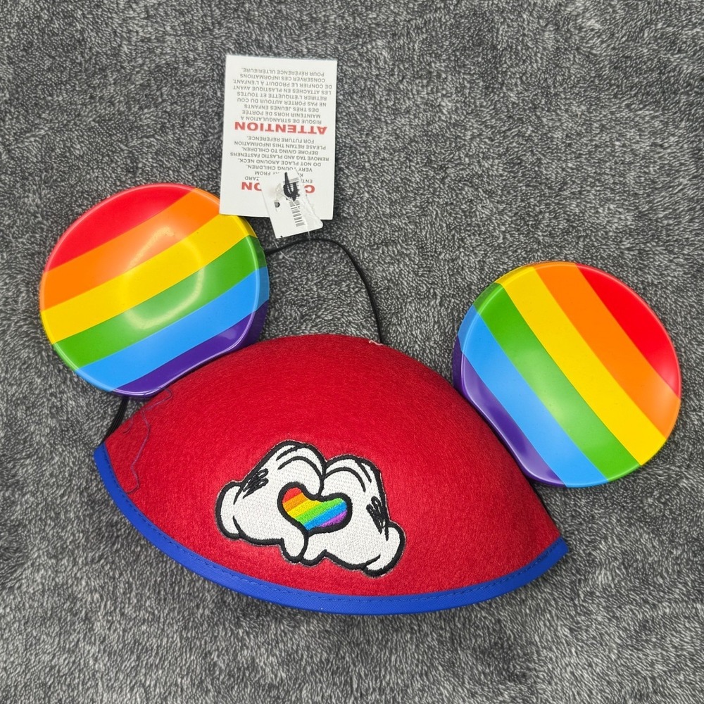 Disney Parks Mickey Mouse Rainbow Pride Heart Hands Ear Hat Adult Red New